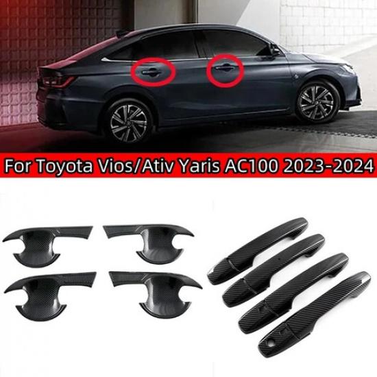 12Pcs Carbon Fiber Door Handle Bowl Cover For Toyota Yaris Ativ/Vios 2024