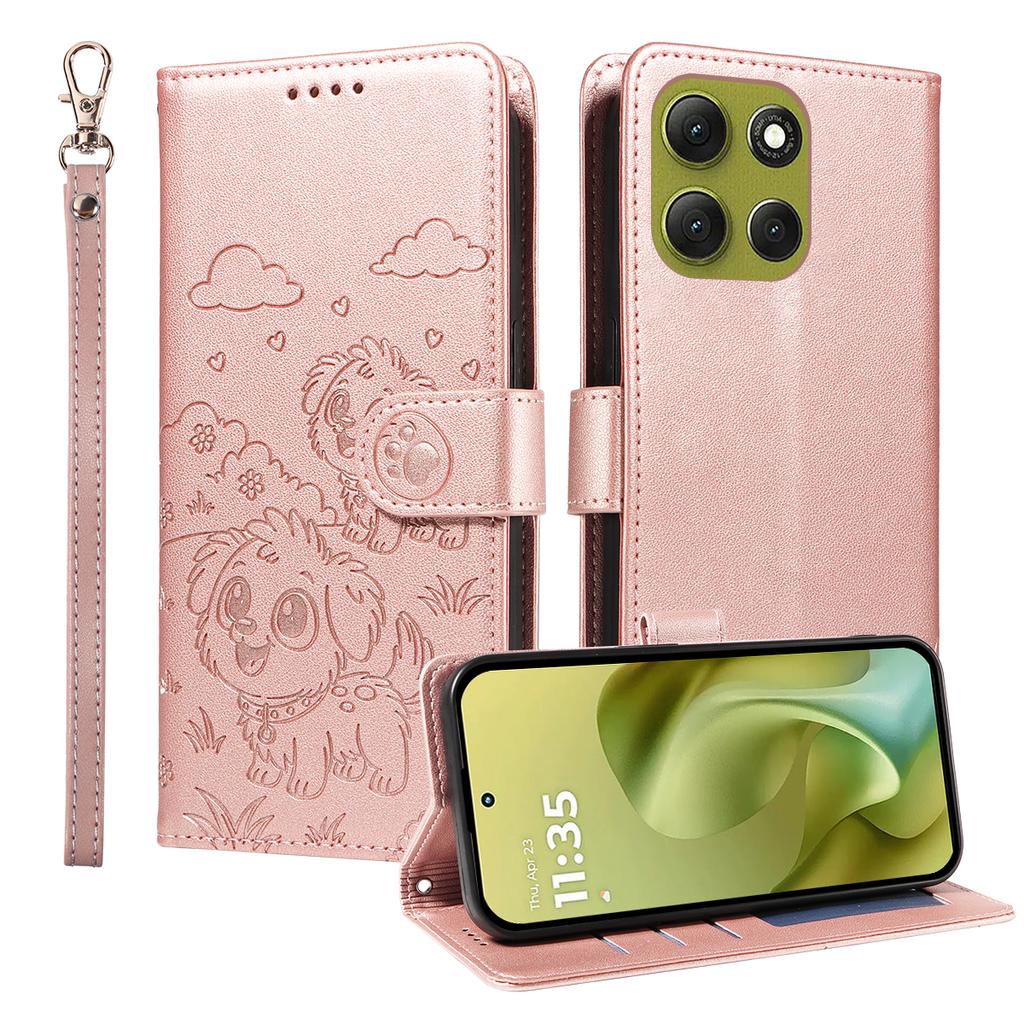 For Motorola Moto G86 Power 5G/Motorola Moto G86 5G Case RFID Blocking Imprinted Dog Pattern PU Leather Phone Cover with Wrist Strap