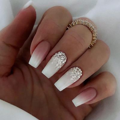 Medium And Long Ballet Nail Flat Head Gradual Change Glitter European And American Wearable Manicure Film Women'S Special Fake Nails
