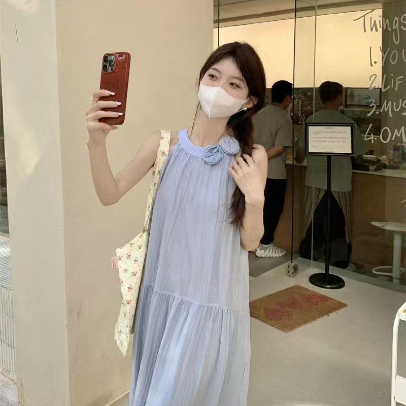 

2026 Summer Sleeveless French Style Loose Maxi Dress L