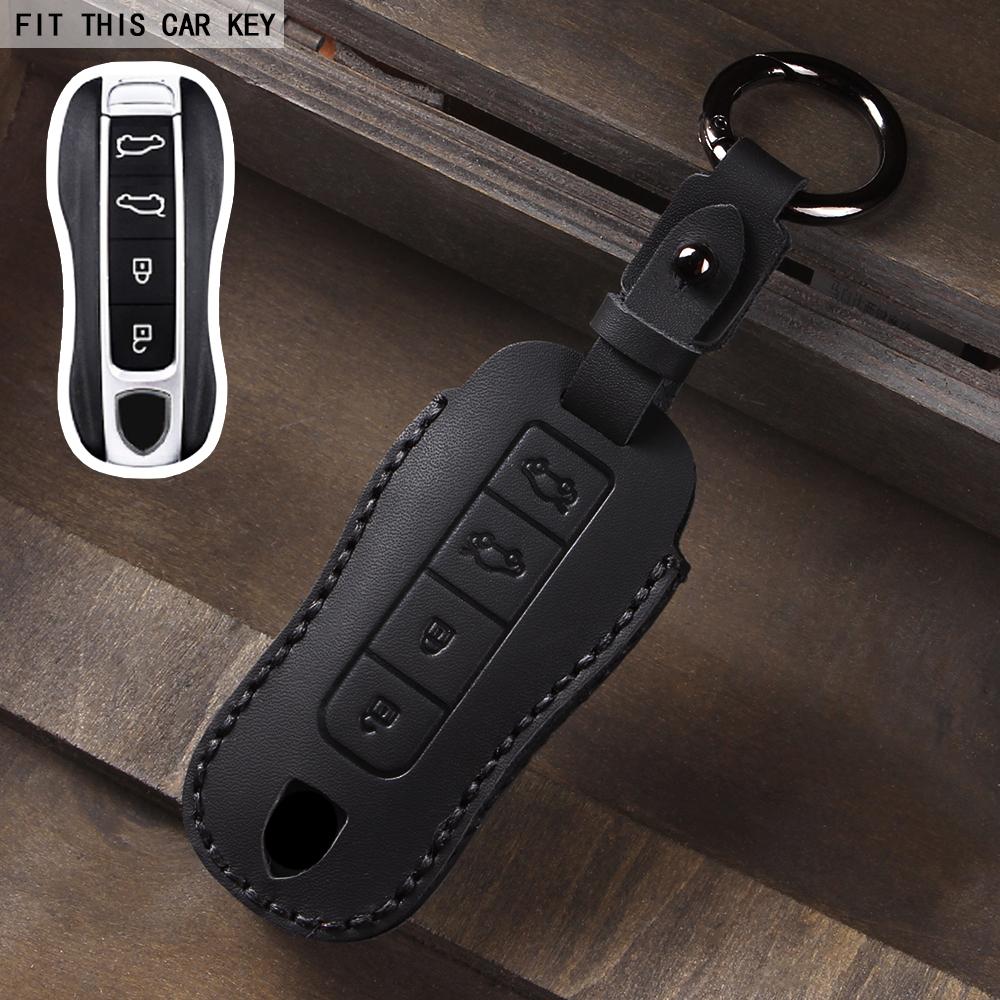 

3/4 Bottons Leather Car Key Cover Case Remote Key Keychain Holder for Porsche Cayenne Panamera 911 992 Taycan