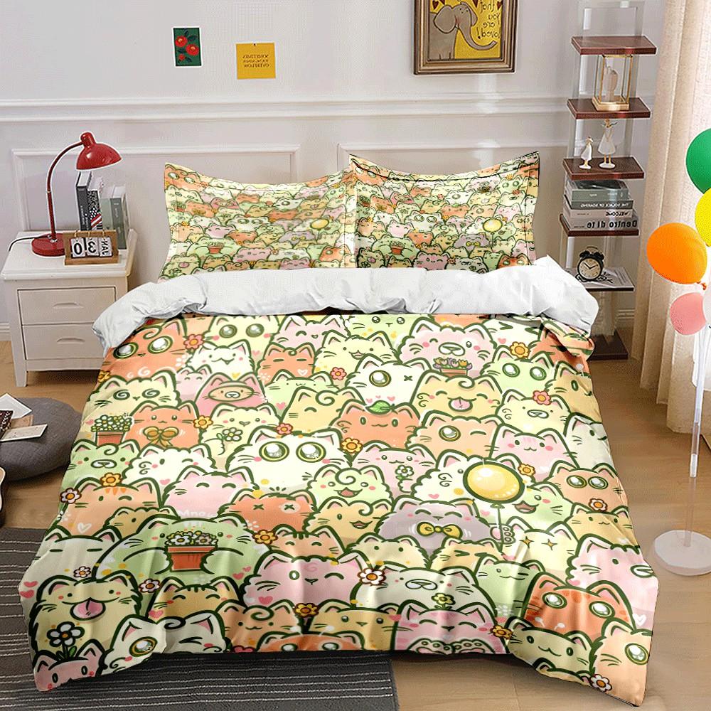 Cute Cat Pattern Three-Piece Set Exquisite Three-Piece Bedding Set Gift For Kids And Adults