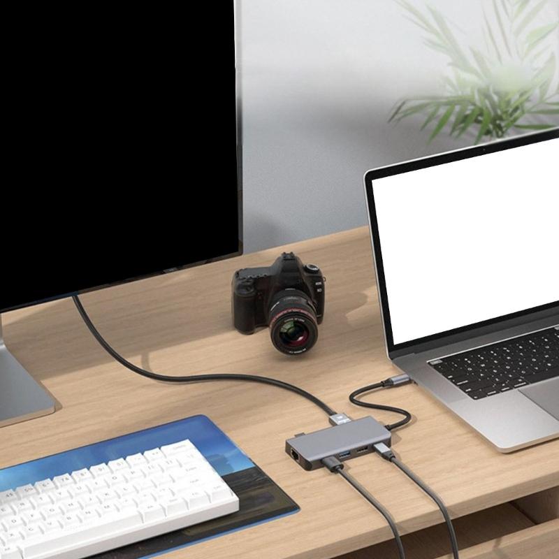 Fast Speed USB C Docking Station with HDTV 8K Support USB3.0 Port Gigabit Ethernet PD100W Fast Charging Card Reader