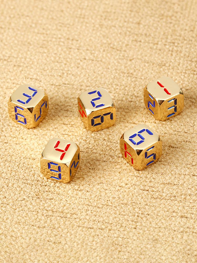 

5PCS/1Set Metal Dice Golden/Bronze Colorful Numbers Funny Game Dice Six Sided Decider Board Game Acessorios 13mm 5pcs золотистий