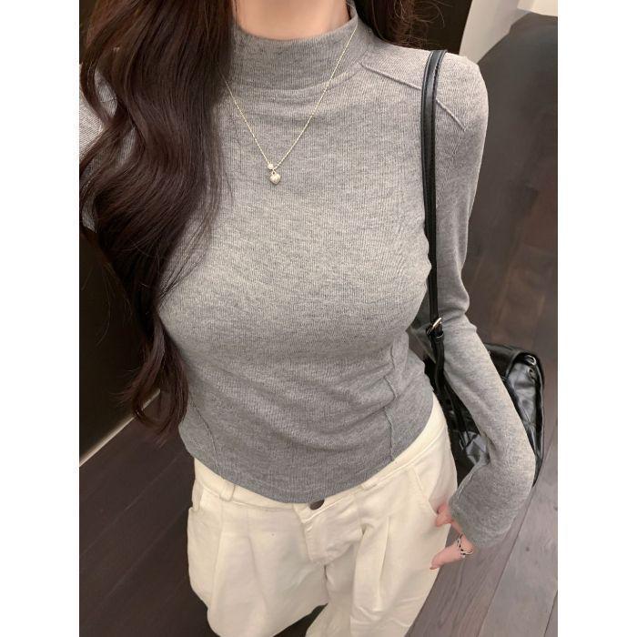Women's High-Neck Brushed Base Layer Shirt – Slim Fit, Warm Long Sleeve, Inner Wear, Autumn/Winter Collection.