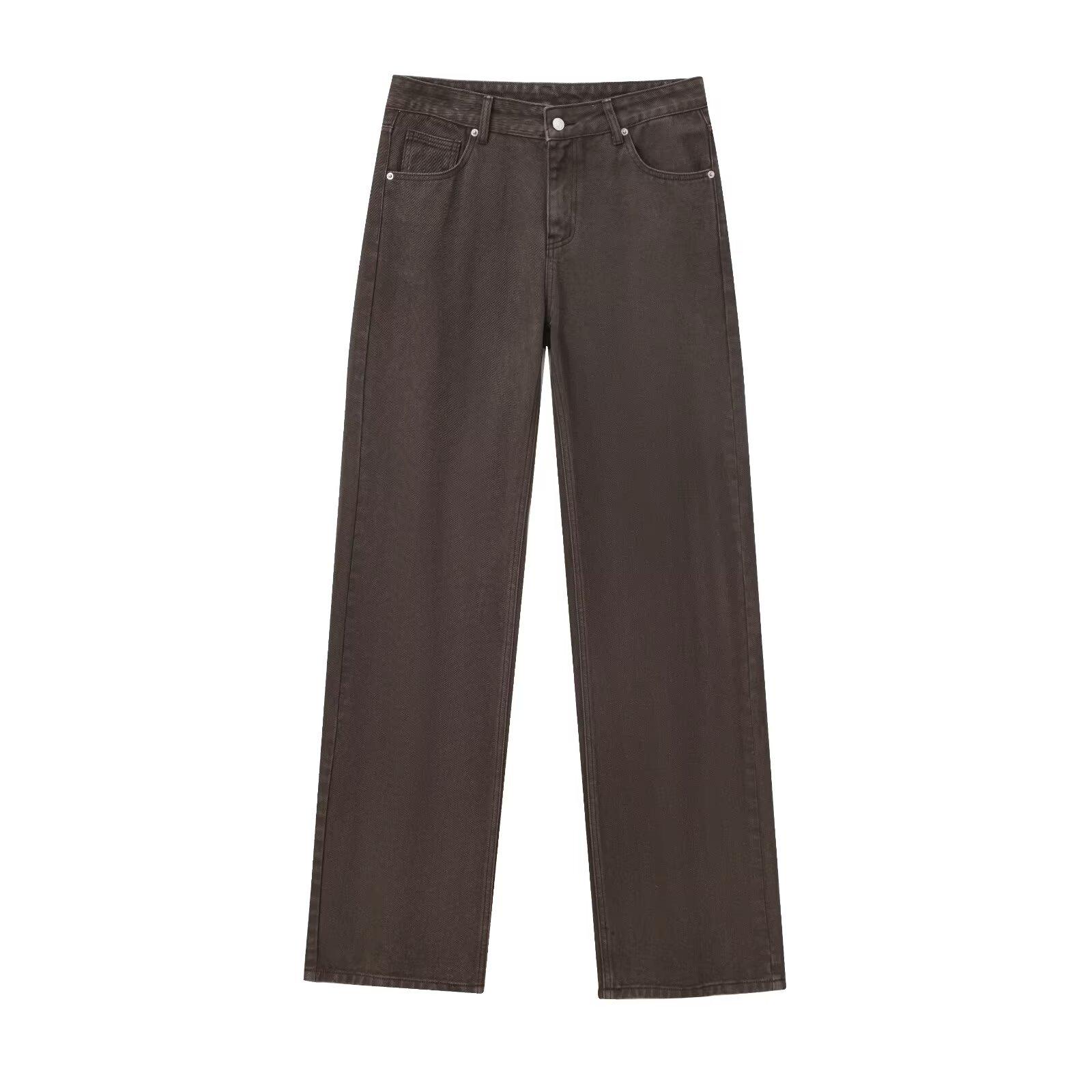 

Autumn Women s European-American Style French Design Mid-Waist Loose Wide-Leg Jeans S