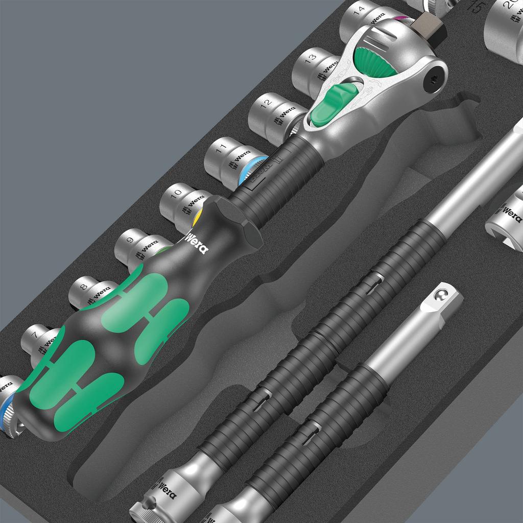 WERA Set med drivspärr Zyklop Speed Hylsinsatsset med skuminlägg 23 delar 3/8" Nyckel, (150111)