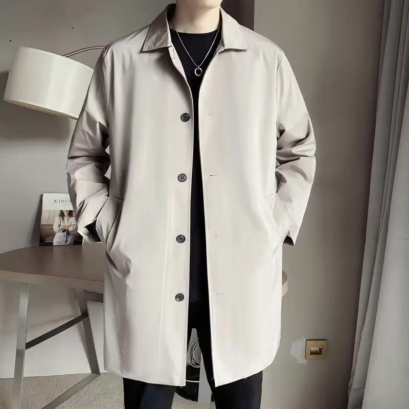 Men's Medium-length Casual Trench Jacket Overcoat Spring Autumn Thin Regular Trench Coat