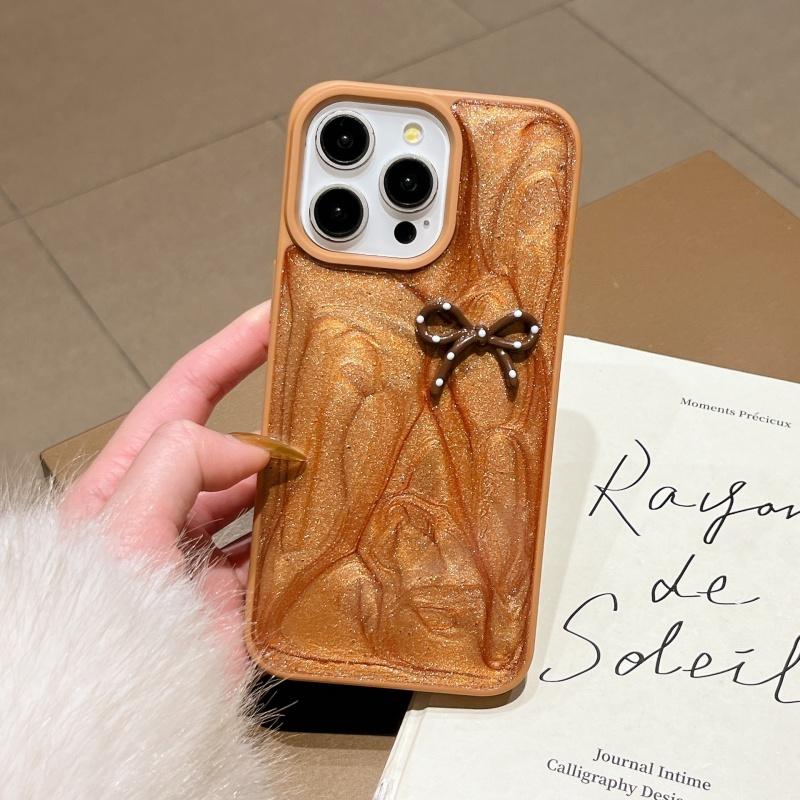 Luxury Shiny Polka Dot Bowknot Solid Color Phone Case For iPhone 16 15 14 13 12 Pro Max 11 Fashion Shockproof Protective Cover