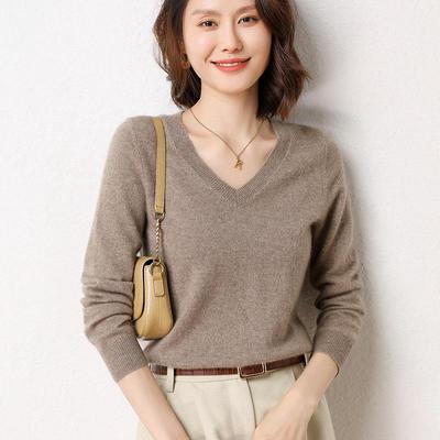 Cashmere Women's 100-Stitch Knit V-Neck Pullover Sweater for Autumn/Winter