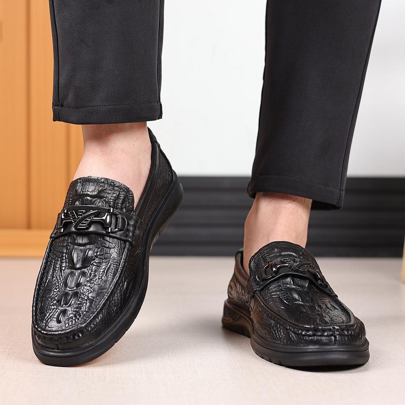 Douyin popular leather shoes men's spring and autumn new business breathable crocodile pattern Doudou shoes first layer cowhide men's leather shoes m