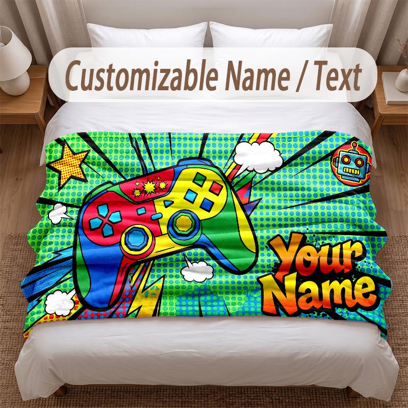 Game Controller Theme Soft Blanket Personalized Custom Name Text Print Warm Blanket Home Sofa Bedroom Decor