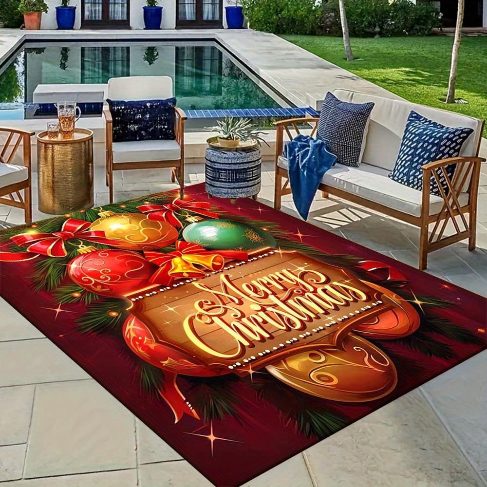 1pc Christmas Themed Rug, Merry Christmas Print, Bedside Carpet, Non slip Laundry Room Mat, Machine Washable Water Absorbing Entrance Door M