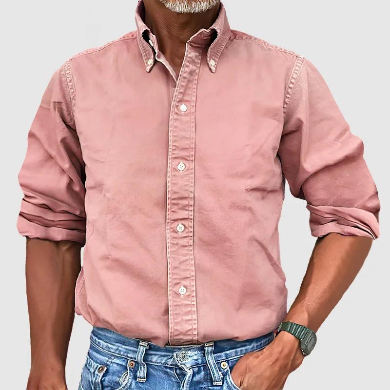 Plus Size S-5XL   Men's Business Daily Urban Cowboy Shirt Lapel Button Solid Color Shirt Men