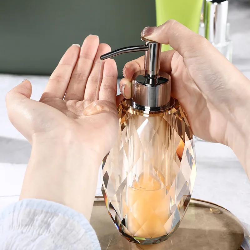 High end transparent crystal glass lotion bottled hand sanitizer shampoo dispenser bathroom accessories soap dispenser