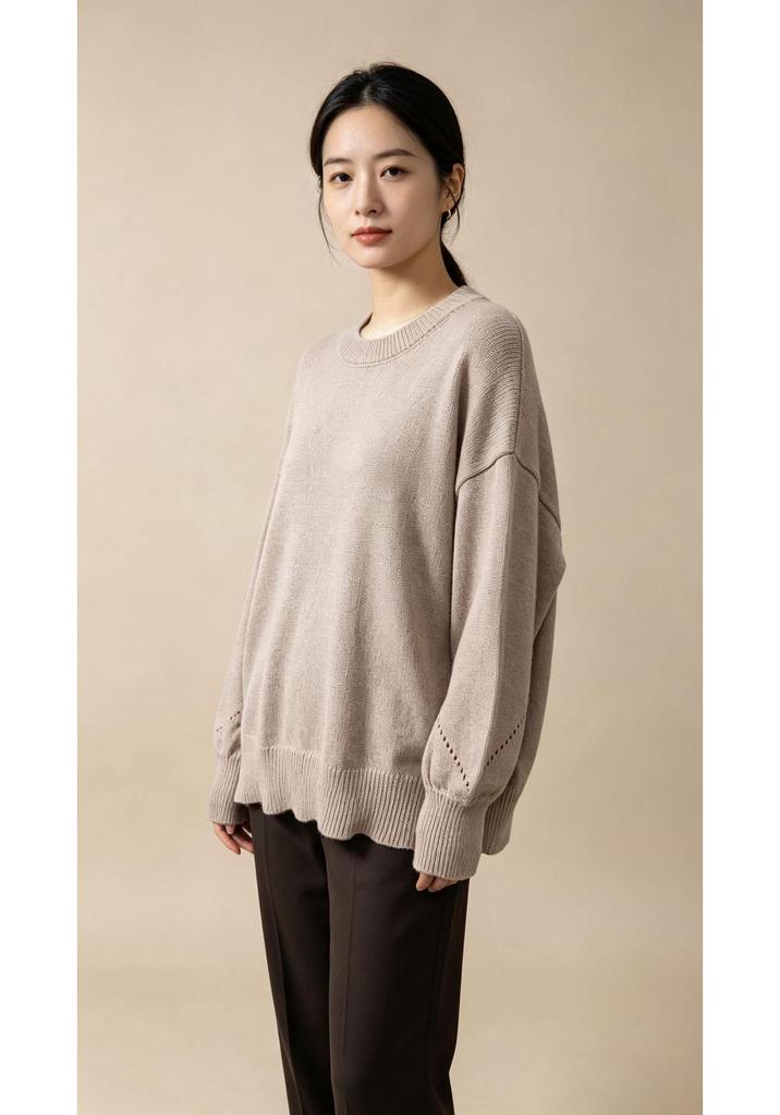 2026 Euro-American Autumn/Winter Women's Loose Solid Color Round Neck Pullover Sweater