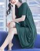 Roiyezo Loose Super Long Short Leisure Solid Green Women's Loungewear, Loungewear, Dress, Fit, Elastic, Nightgown, Sleeves, V-Neck, Pajamas, Popular,