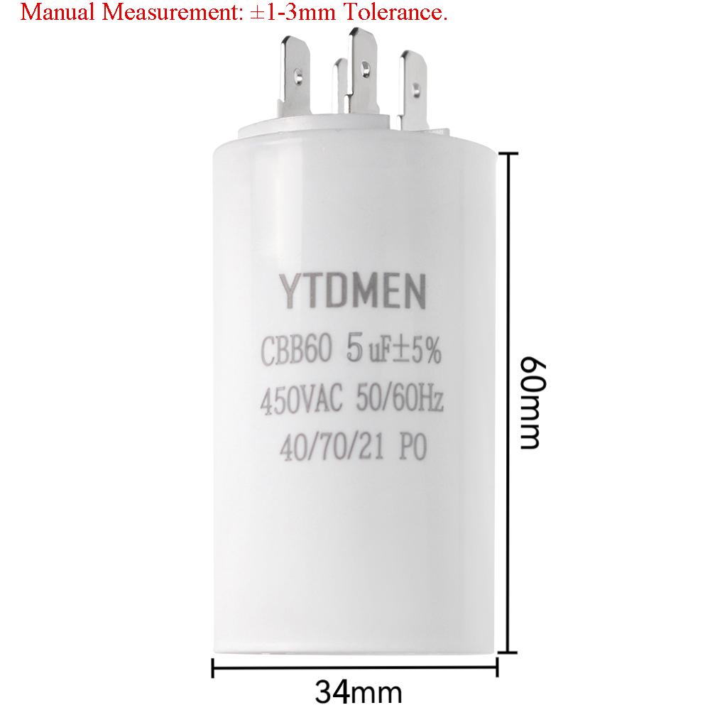 CBB60 Starting Capacitor Dual Insert Motor 4pin AC 450V Replacement Motor Run Capacitors 4UF 5UF 6UF 8UF 12UF 16UF 20UF 60UF
