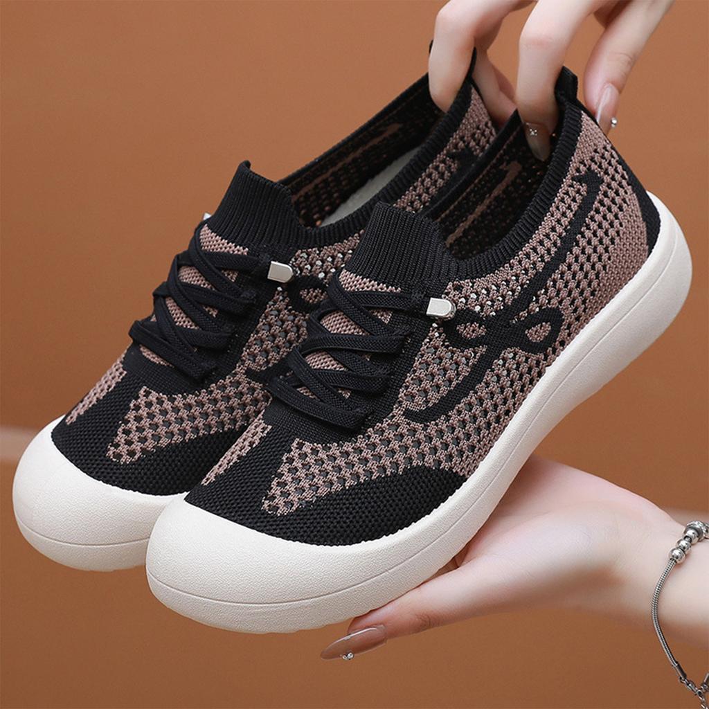Women Casual Breathable Lightweight Flyknit Sneakers Slip-On Sport Shoes Flexible Sole Comfortable Walking Footwear