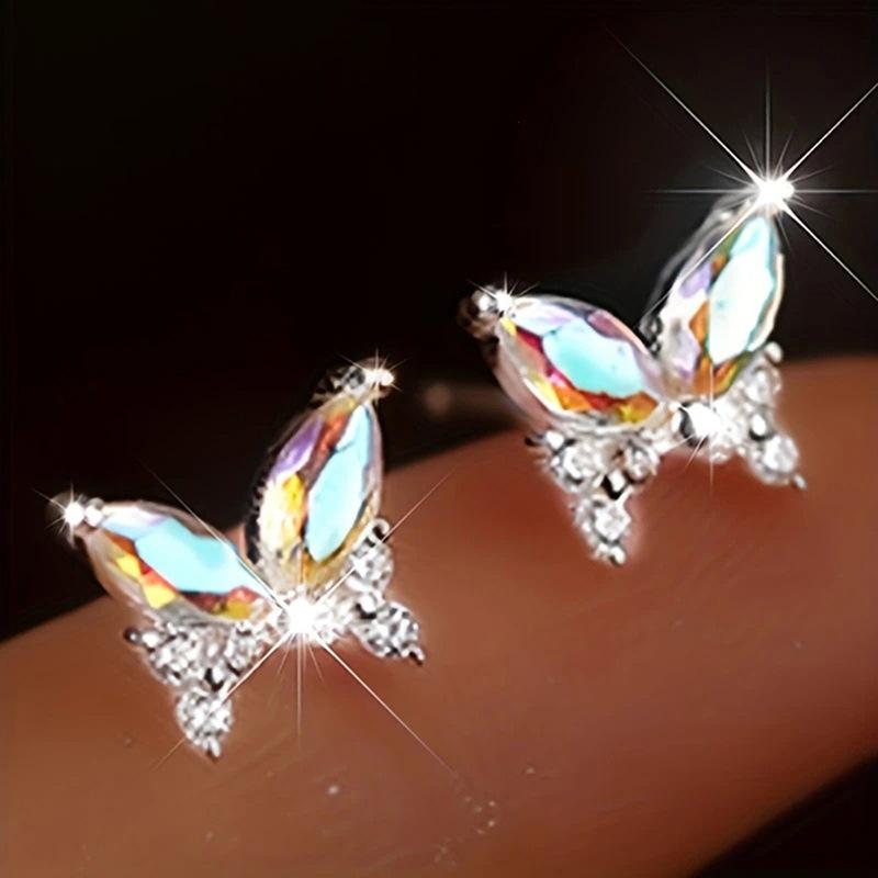Aurora crystal butterfly earrings, cubic zirconia butterfly earrings, exquisite and sparkling jewelry gifts