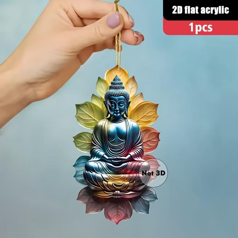 Statua Buddha Fiore di Loto Zen Colore Degradé Buddha e Fiore di Loto Ciondolo Decorazione Acrilica Piatta 2D Decorazione Universale per Auto/Casa