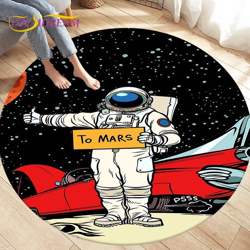 Cartoon Space Astronaut Round Rug Carpet Rug for Living Room Bedroom Sofa Decoration Kids Play Crawl Soft Floor Mat Crawling Mat