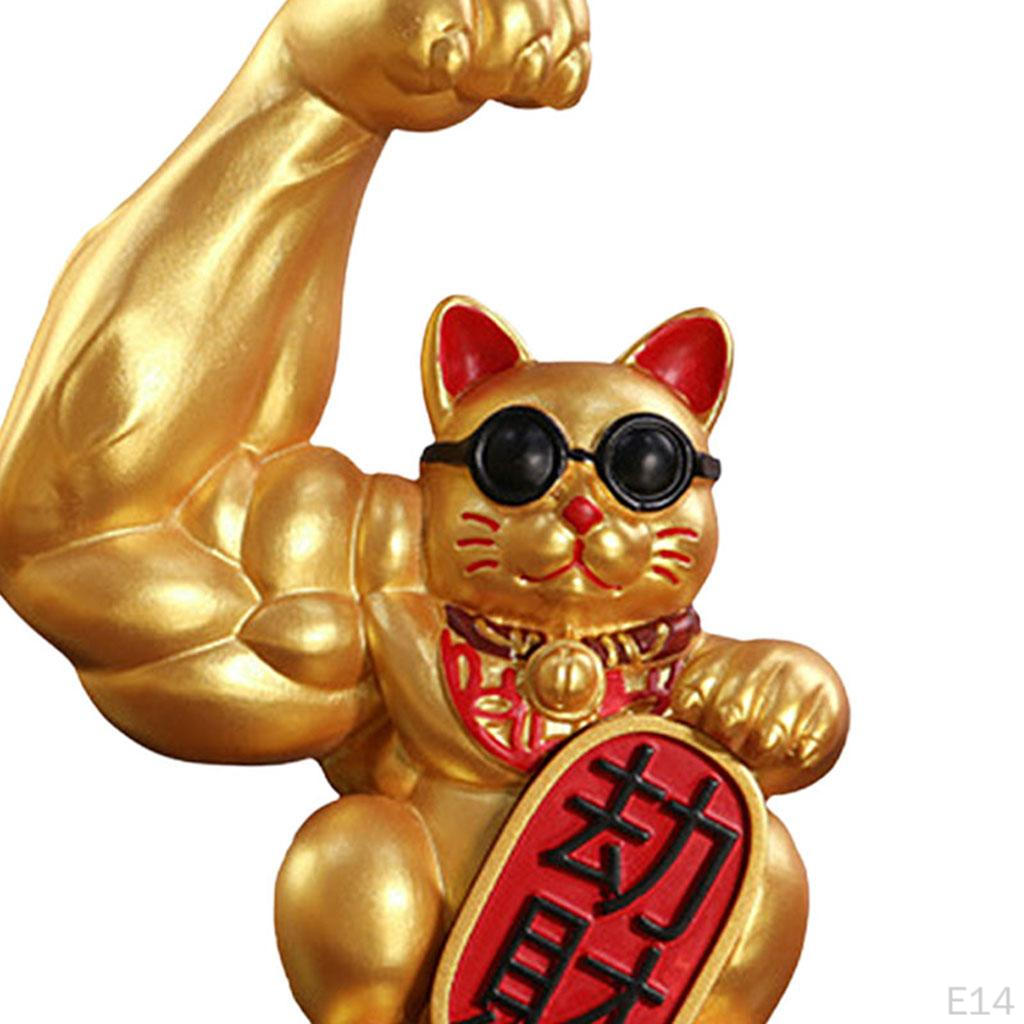 Cat Figurine Sculptures Resin Fengshui Statue Wealth Car Decoration Ornament Accessory
