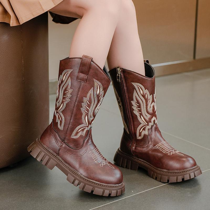 Autumn/Winter New Girls' Elegant Thick Soled Comfortable Knight Boots Fashionable Round Headed Princess Midsole Children'S Boots