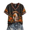 Women's V-Neck Printed Raglan Short Sleeve Top