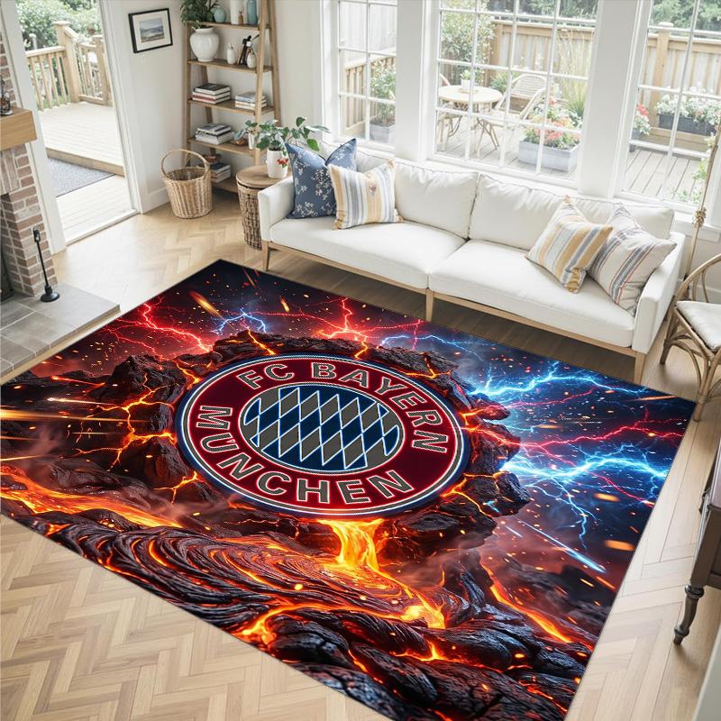 FC Bayern Design Kristall Samt Teppich Gemütlich Nicht?Rutschfester Teppich mit Aufdruck für Schlafzimmer Wohnzimmer Eingang
