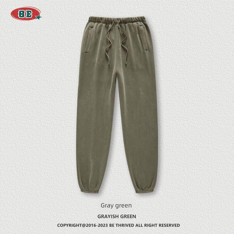 

American Street Washed-out Vintage Fleece-lined Ankle-Tied Sweatpants Men s 2024 Autumn and Winter Fashion Brand Pure Color Loose Casual Sports Pants Gray green M