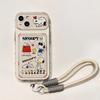 Snoopy Phone Case with Wrist Strap for IPhone 16 15 14 13 12 11 Pro Max XS X XR 16 Plus 16 Card Case Shockproof Silicone Cover