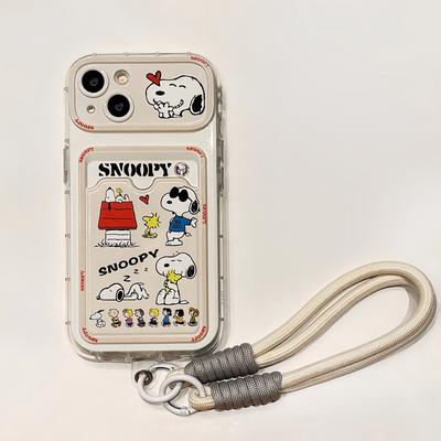 Snoopy Phone Case with Wrist Strap for IPhone 16 15 14 13 12 11 Pro Max XS X XR 16 Plus 16 Card Case Shockproof Silicone Cover
