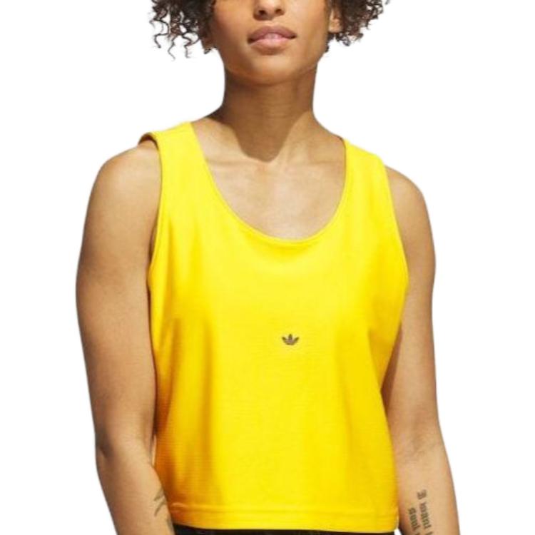 adidas Originals Solid Color Round Neck Casual Sleeveless Vest Women Tops Bright-Yellow IJ5218