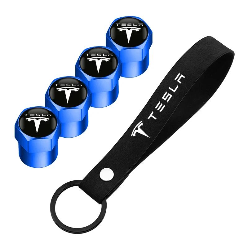 Car Tire Wheel Valve Caps Cover & Suede Car Key Chain Ring Keychain For Tesla Model 3 Model X Y Style Roadster Accessories