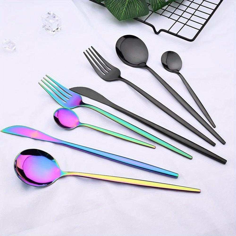 6Pcs Stainless Steel Teaspoon Set - Colorful Flatware for Cake, Fruit, Dessert, Coffee, and Snack