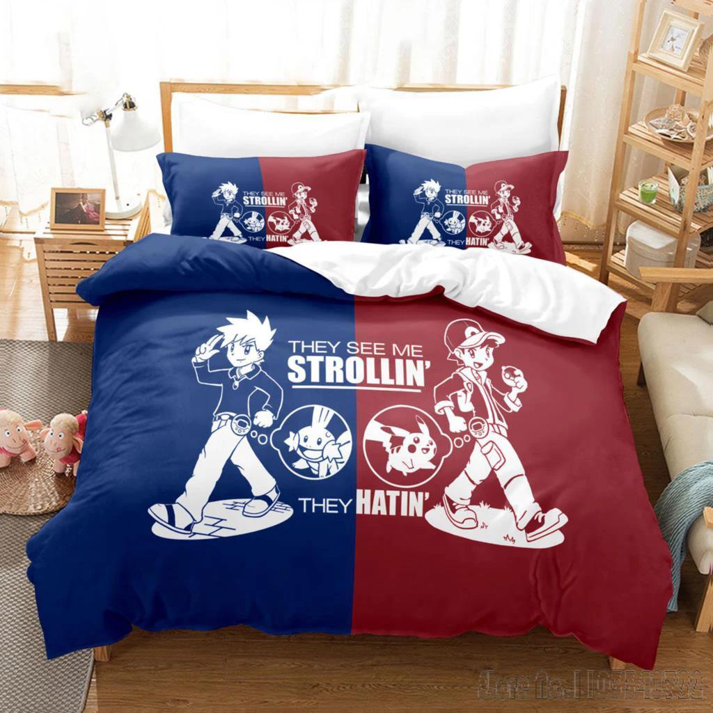 Anime Bandai 3D Home Pokemon Pikachu Bedding Set Baby Duvet Cover Sets Bedclothes Twin Single King Kids Adult Gift