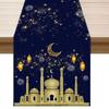 Thickened Ramadan Table Runner Vintage Decorative Star Moon Tablecloth Castle Lantern Pattern Table Cover Islamic Party Decor