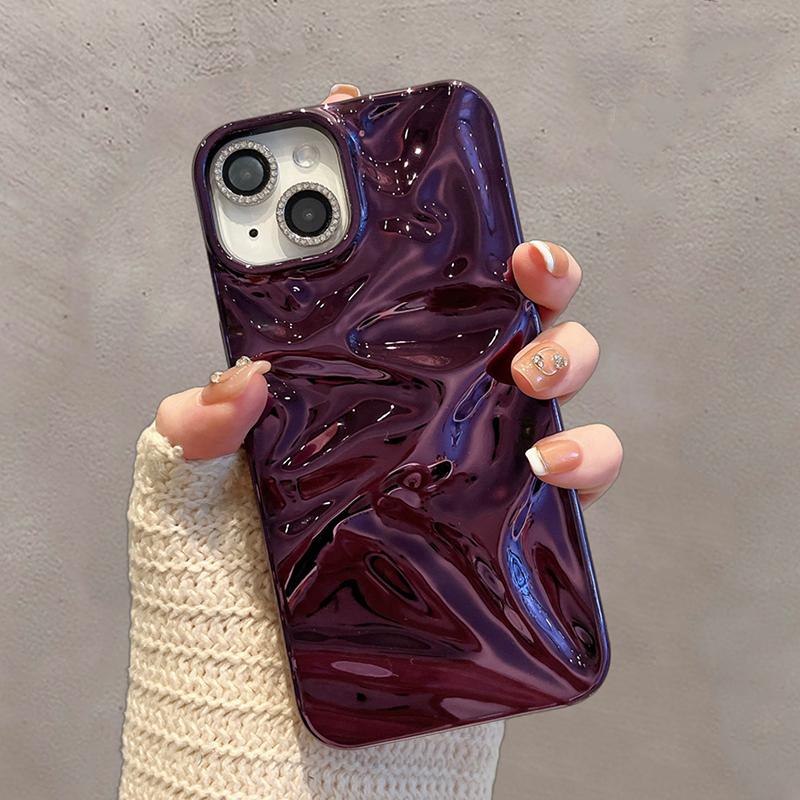 Plating Purple Meteorite Fold Texture Glossy Case For iPhone 16 Pro Max 17 Air 15 13 12 11 14 Plus Soft Shockproof Phone Cover