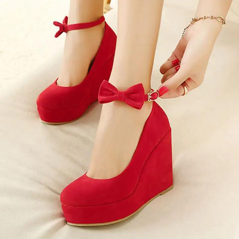 Plus Size 33-42 Shoes for Women Autumn High Heel Platform Wedges Female Pumps Women Buckle Strap Party Evening Wedding Shoes