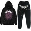 Completo Felpa con Cappuccio e Pantaloni Jogger Unisex con Stampa Ragnatela Streetwear Casual