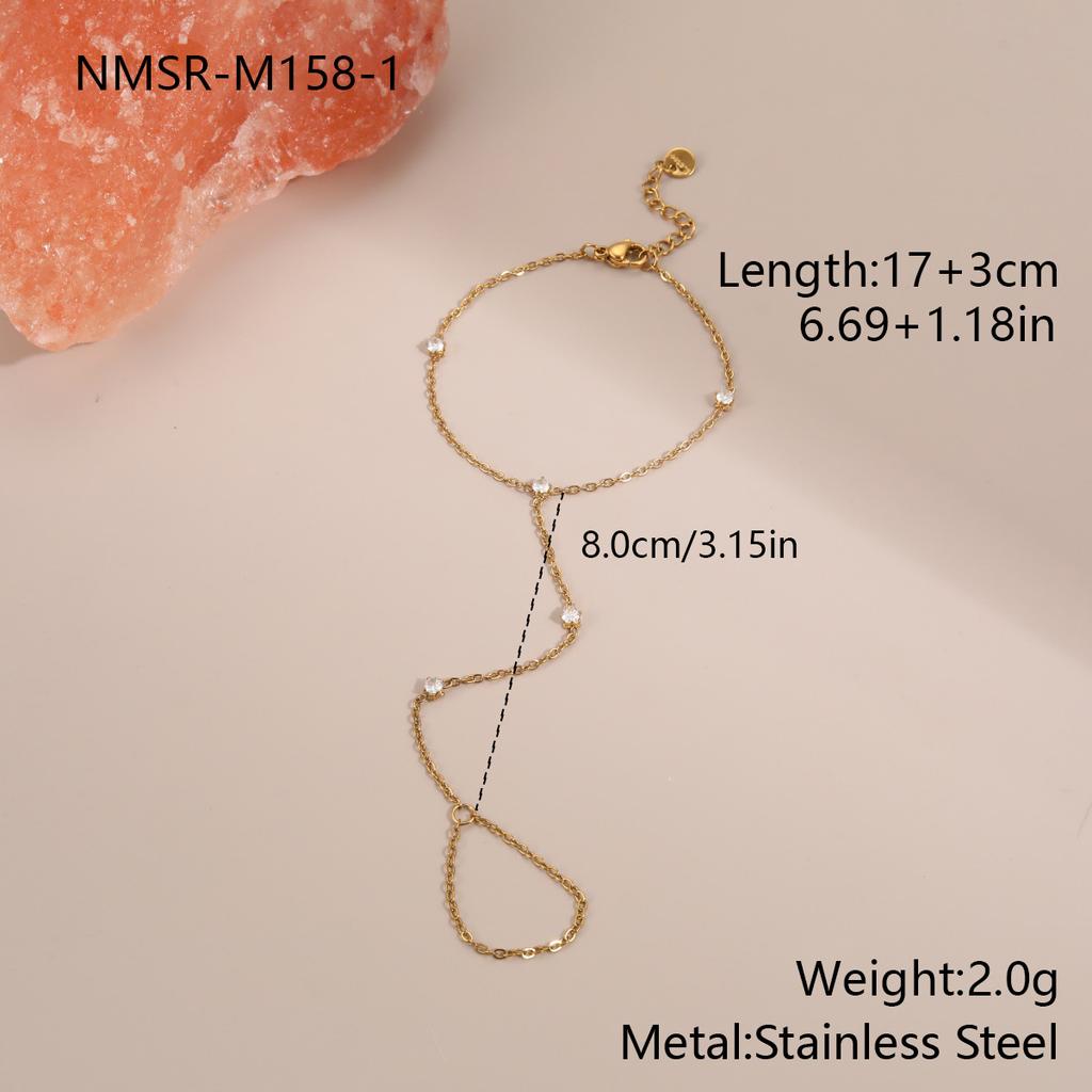GEMCHIC Women's Elegant Zircon Finger Chain Bracelet, Minimalist Geometric Hand Harness Jewelry for Party and Daily Wear