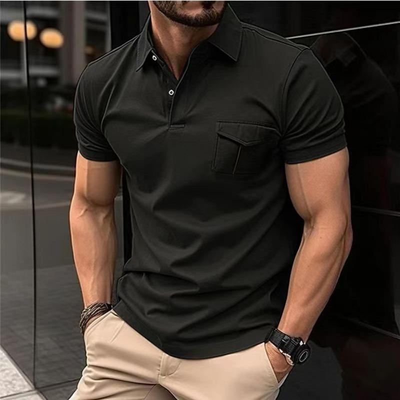 New Men's Polo Shirt with Pocket Men's T-Shirt Sports Short-Sleeved Top