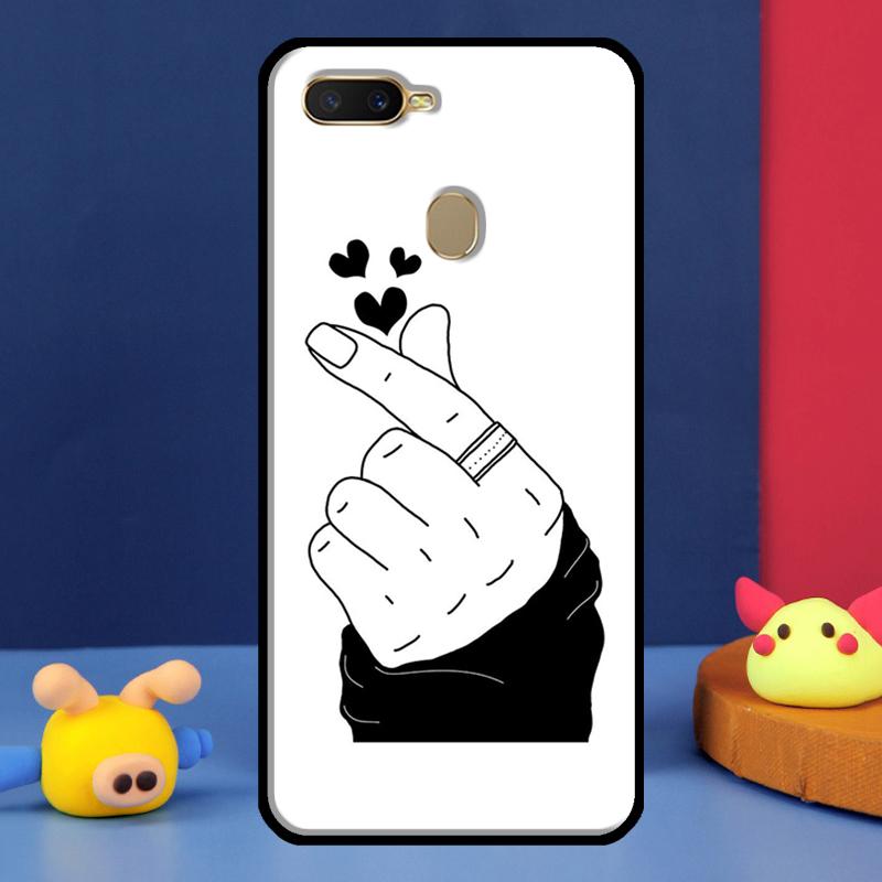 Kpop Finger Heart Case For Oppo A96 A76 A16 A74 A94 A54 S A57 A77 A58 A78 A98 A5 A9 A91 A15 A17 A52 A72 Cover