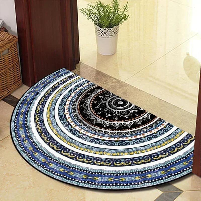 1PC Retro Door Rug Semi-circular Floor Mat Entrance Door Rugs Non-slip Absorbent Bathroom Mat Room Home Decoration Hogar Tapete