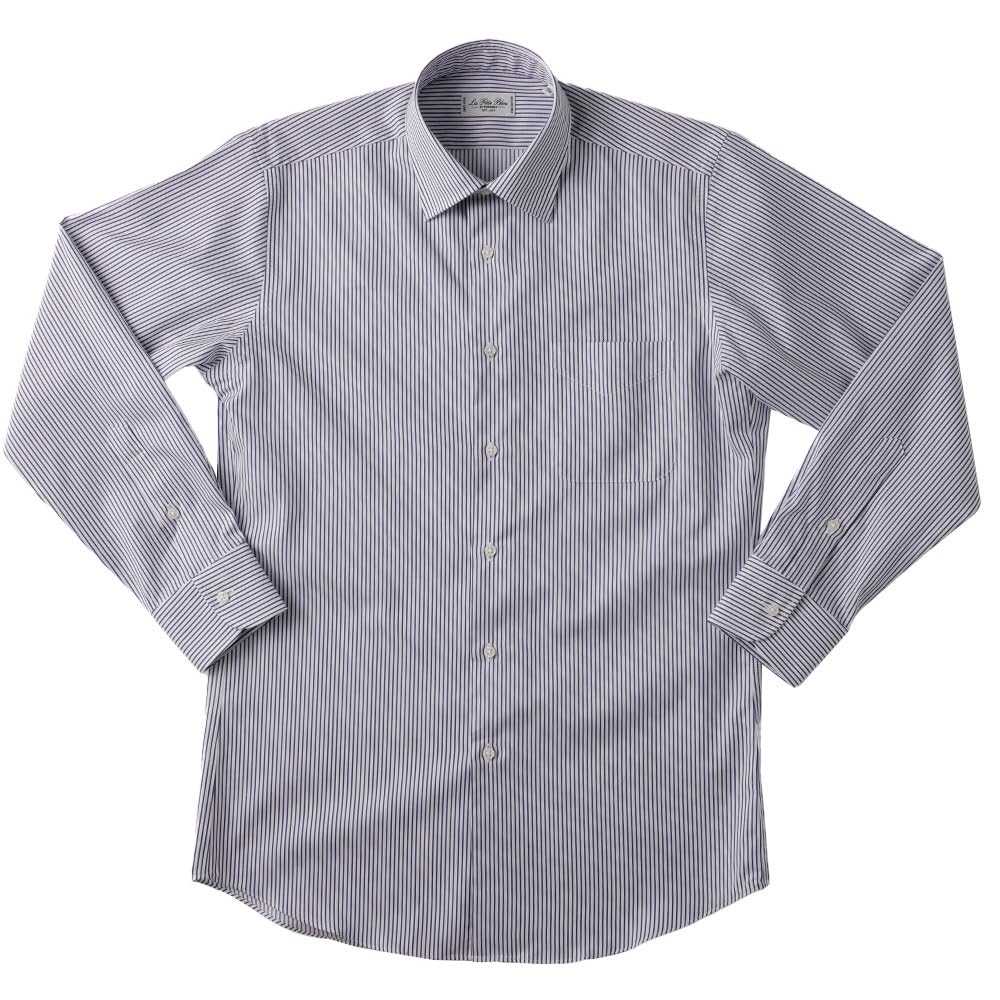 HITOYOSHI Easy Care Shirt Long Sleeve 10 Sizes Hitoyoshi Dress Shirt Cotton LB-W3 [Semi-wide/Navy Stripe/39-84] Men's 100%