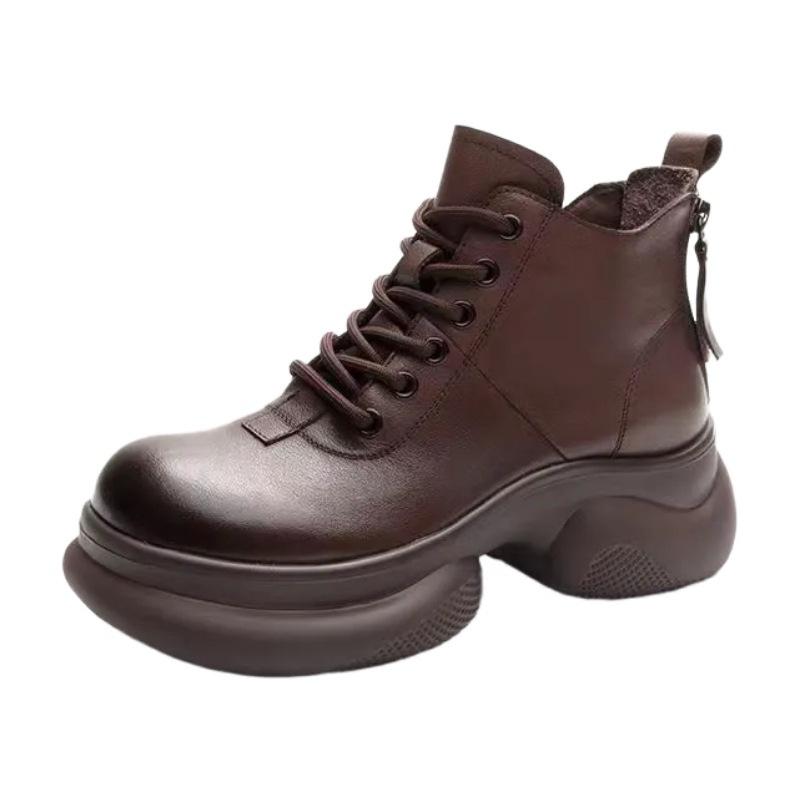 Soft-soled Soft Leather Thick-soled Martin Boots New Velvet Heightening British Style Short Boots In Autumn and Winter