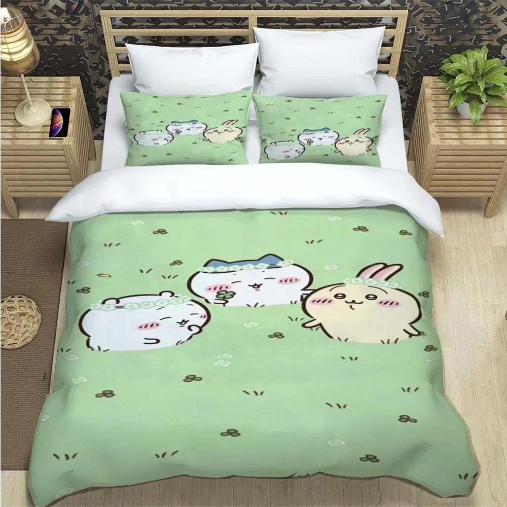 Cartoon Chiikawa Pattern Quilt Cover With Pillowcases 3D Digital Printed Bedding Set Twin Full Queen King Christmas Gift