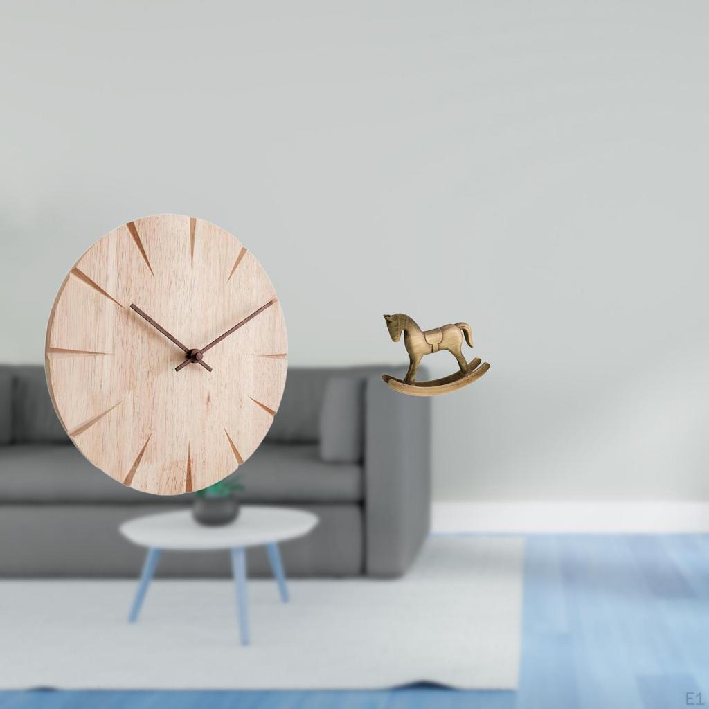 Wood Wall Clock Hanging Creative Design Gift Decorative Silent for Restaurant Office Rocking Horse