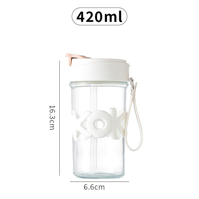 New Insulated Double Drinking Cup with Lid 420ml Portable Handle for Girls, Student Office, Rope Carrying Glass Cup